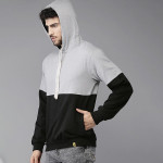 Men Black & Grey Colourblocked Hooded Sweatshirt