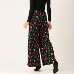 Women Black & Red Cherry Print Wide Leg Palazzos