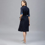 Navy Blue Polka Dots Printed Shirt Dress