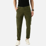 Men Olive Slim Fit Pure Cotton Cargos Trousers