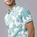 Men Green & White Slim Fit Printed Casual Shirt