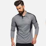 Men Grey & Black Colourblocked Polo Collar T-shirt