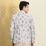 Men Grey & Purple Floral Print Bandhgala Jashn Blazer