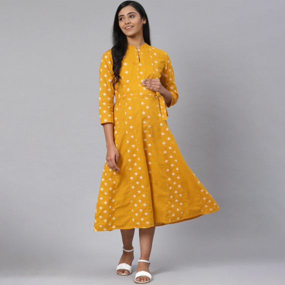 https://designerszone.in/products/women-mustard-yellow-off-white-printed-pure-cotton-maternity-a-line-dress