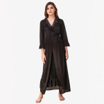 Black Maxi Satin Solid Nightwear Set