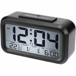 CASE PLUS Digital Smart Backlight Battery Operated Alarm Table Clock with Automatic Sensor, Date & Temperature (Black) (Black Alarm Clock)