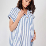 Blue Striped Maternity Shirt Midi Dress